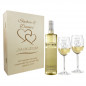 Preview: Hochzeitsgeschenk Weißweingläser mit Gravur und Geschenkbox "Zwei Herzen" 1