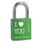 Preview: Liebesschloss mit personalisierter Gravur als Geschenk für den Partner I love you gruen