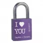Mobile Preview: Liebesschloss mit personalisierter Gravur als Geschenk für den Partner I love you lila