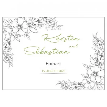 Gästebuch zur Hochzeit personalisiert mit Motiv "Blumenrand" Wunschdaten