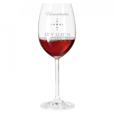 Rotweinglas mit personalisierter Gravur als Geschenk Koordinaten 4