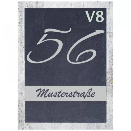 Hausnummer aus Schiefer mit personalisierter Gravur Hochformat Variante 8