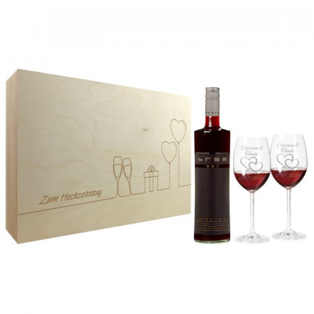 Hochzeitsgeschenk Rotweingläser mit Gravur und Geschenkbox "Glückwunsch" 1