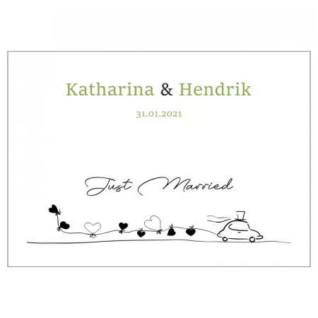 Gästebuch zur Hochzeit personalisiert mit Motiv "Just married" Wunschdaten