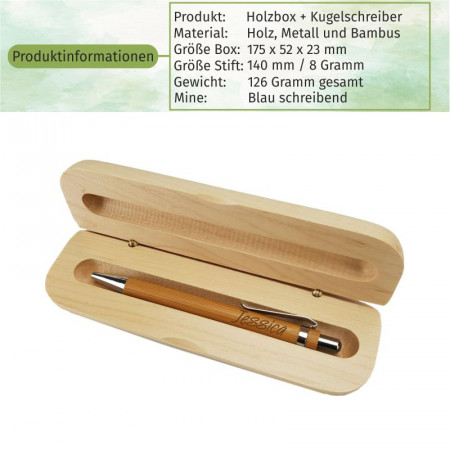 Kugelschreiber aus Bambusholz Schreibset mit personalisierter Gravur als Geschenk Kleeblatt 4