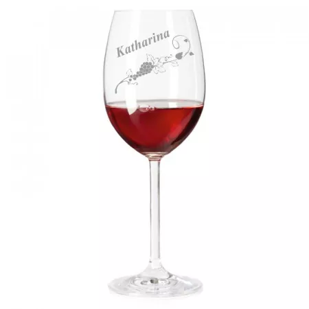 Rotweinglas mit personalisierter Gravur als Geschenk Weinranke Times New Roman