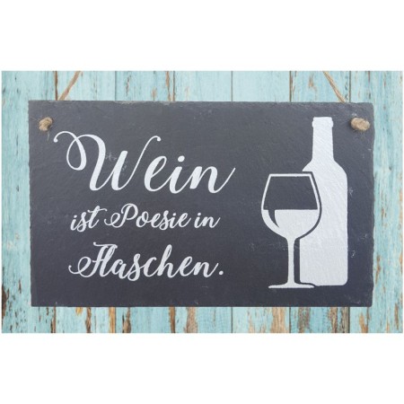 Schiefertafel mit Druck als Geschenk Wein ist Poesie in Flaschen Titelbild