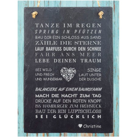 Schiefertafel mit personalisierter Gravur als Geschenk Tanze Titelbild