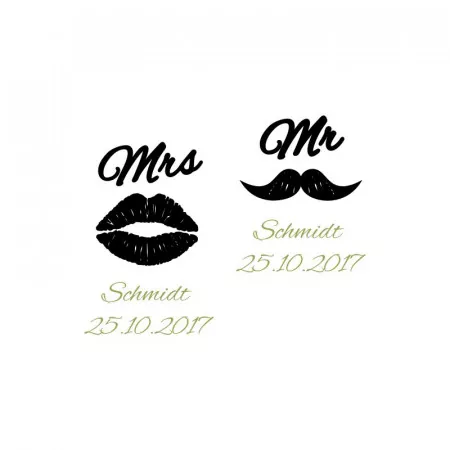 Sektgläser mit personalisierter Gravur als Geschenk zur Hochzeit Mr und Mrs Motiv im Detail