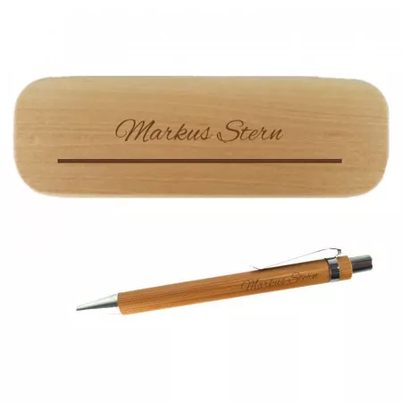 Holzkugelschreiber und Holzbox im Set mit personalisierter Gravur als Geschenk Smart Detailansicht