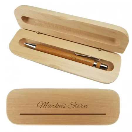 Holzkugelschreiber und Holzbox im Set mit personalisierter Gravur als Geschenk Smart Titelbild