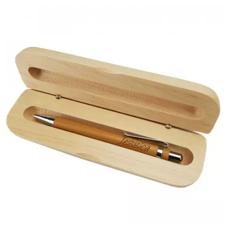Holzkugelschreiber und Holzbox im Set mit personalisierter Gravur als Geschenk Kleeblatt Innenansicht