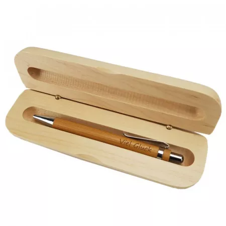 Holzkugelschreiber und Holzbox im Set mit personalisierter Gravur als Geschenk Marienkäfer Innenansicht