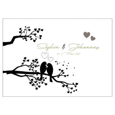 Gästebuch zur Hochzeit personalisiert mit Motiv "Vogelhochzeit" Wunschdaten