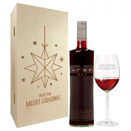 Weihnachtsgeschenk Rotweingläser mit Gravur und Geschenkbox 2er "Stern" 1