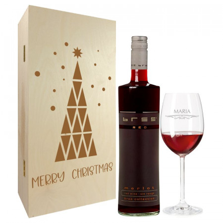 Weihnachtsgeschenk Rotweingläser mit Gravur und Geschenkbox 2er "Tannenbaum" 1