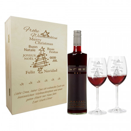 Weihnachtsgeschenk Rotweingläser mit Gravur und Geschenkbox "Weihnachten" 1