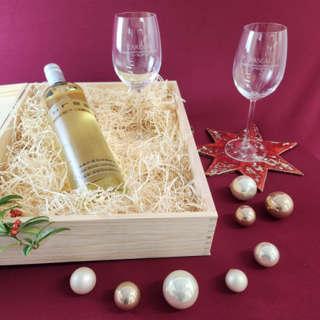 Weihnachtsgeschenk Weißweingläser mit Gravur und Geschenkbox "Rentier" 2