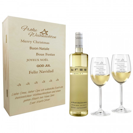 Weihnachtsgeschenk Weißweingläser mit Gravur und Geschenkbox "Weihnachten" 1