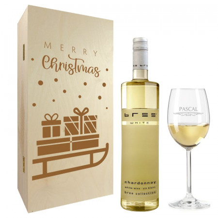Weihnachtsgeschenk Weißweingläser mit Gravur und Geschenkbox 2er "Schlitten" 1