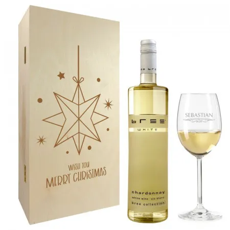Weihnachtsgeschenk Weißweingläser mit Gravur und Geschenkbox 2er "Stern" 1