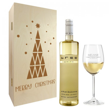 Weihnachtsgeschenk Weißweingläser mit Gravur und Geschenkbox 2er "Tannenbaum" 1