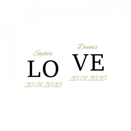 Weissweingläser mit personalisierter Gravur als Geschenk zur Hochzeit LOVE Motiv im Detail
