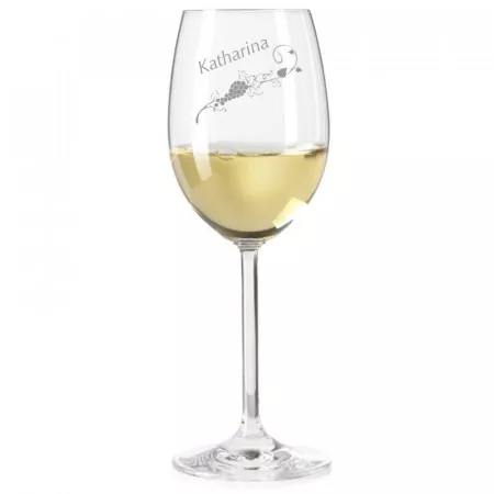 Weissweinglas mit personalisierter Gravur als Geschenk Weinranke
