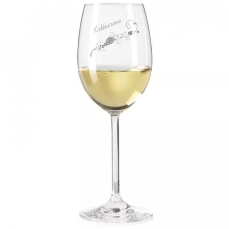Weissweinglas mit personalisierter Gravur als Geschenk Weinranke Kaufmann
