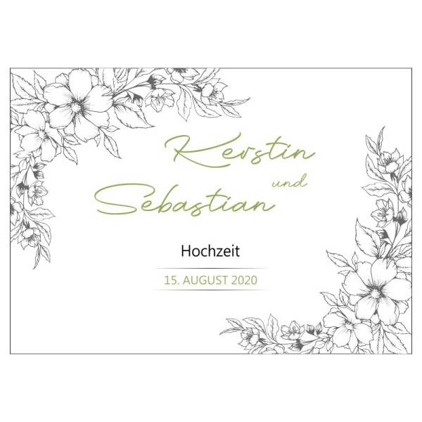 Gästebuch zur Hochzeit personalisiert mit Motiv "Blumenrand" Wunschdaten Gästebuch zur Hochzeit personalisiert mit Motiv "Blumenrand" Wunschdaten