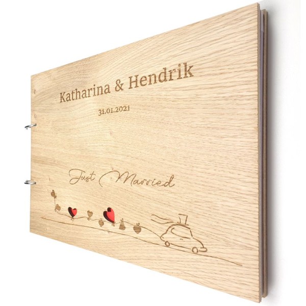 Gästebuch zur Hochzeit personalisiert mit Motiv "Just married" Titelbild Gästebuch zur Hochzeit personalisiert mit Motiv "Just married" Titelbild