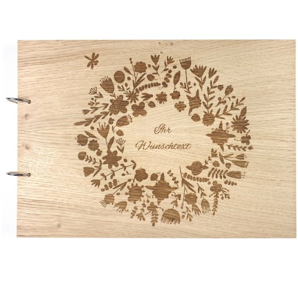 Gästebuch zur Hochzeit personalisiert mit Motiv "Blumenkranz" Frontansicht Gästebuch zur Hochzeit personalisiert mit Motiv "Blumenkranz" Frontansicht