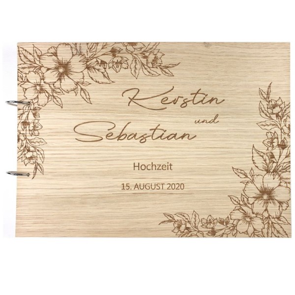 Gästebuch zur Hochzeit personalisiert mit Motiv "Blumenrand" Frontansicht Gästebuch zur Hochzeit personalisiert mit Motiv "Blumenrand" Frontansicht