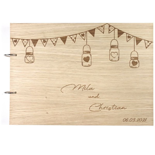 Gästebuch zur Hochzeit personalisiert mit Motiv "Girlande" Frontansicht Gästebuch zur Hochzeit personalisiert mit Motiv "Girlande" Frontansicht