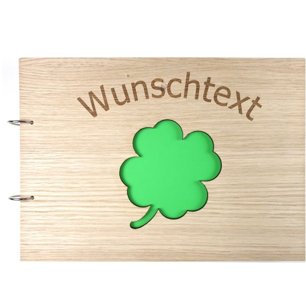 Gästebuch zur Hochzeit personalisiert mit Motiv "Kleeblatt" Frontansicht Gästebuch zur Hochzeit personalisiert mit Motiv "Kleeblatt" Frontansicht