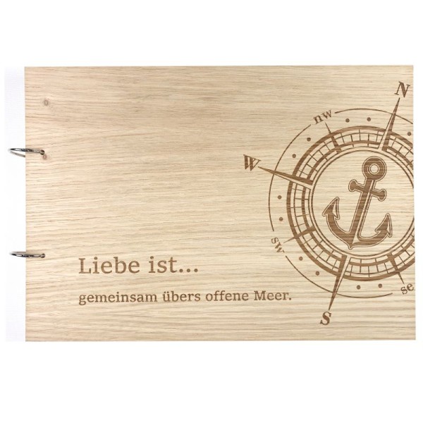 Gästebuch zur Hochzeit personalisiert mit Motiv "Kompass Liebe" Frontansicht Gästebuch zur Hochzeit personalisiert mit Motiv "Kompass Liebe" Frontansicht