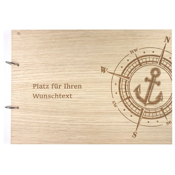 Gästebuch zur Hochzeit personalisiert mit Motiv "Kompass" Frontansicht Gästebuch zur Hochzeit personalisiert mit Motiv "Kompass" Frontansicht