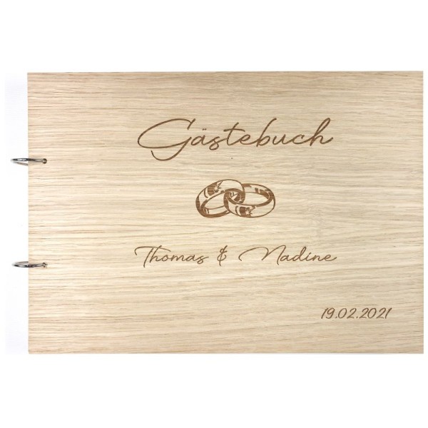 Gästebuch zur Hochzeit personalisiert mit Motiv "Ringe" Frontansicht Gästebuch zur Hochzeit personalisiert mit Motiv "Ringe" Frontansicht