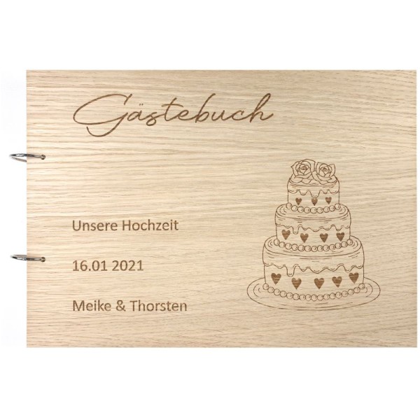 Gästebuch zur Hochzeit personalisiert mit Motiv "Torte" Frontansicht Gästebuch zur Hochzeit personalisiert mit Motiv "Torte" Frontansicht