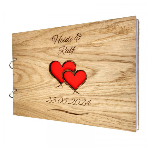 Hochzeitsgeschenke Gästebuch personalisiert Zwei Herzen 1