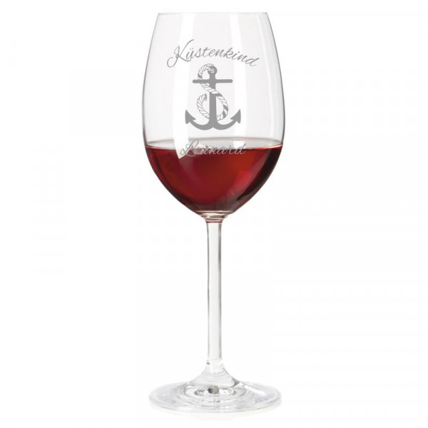 Rotweinglas mit personalisierter Gravur als Geschenk Küstenkind 2