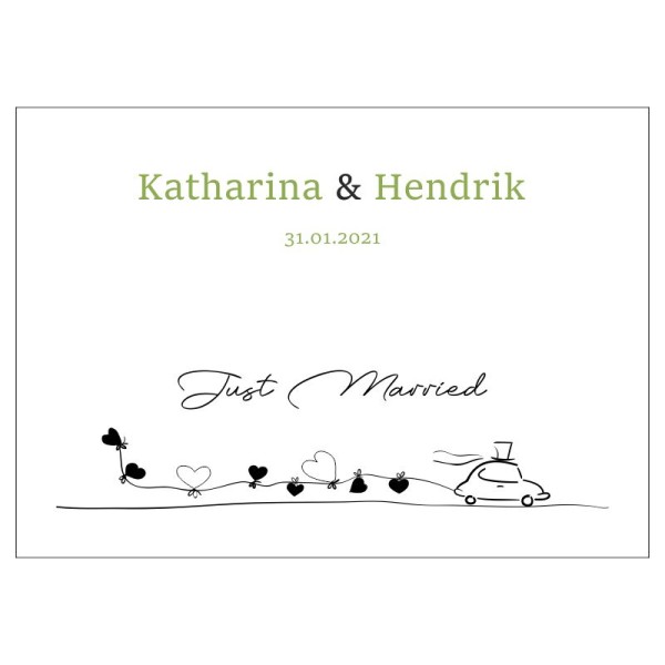 Gästebuch zur Hochzeit personalisiert mit Motiv "Just married" Wunschdaten Gästebuch zur Hochzeit personalisiert mit Motiv "Just married" Wunschdaten