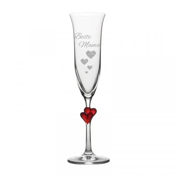 Sektglas mit Gravur als Geschenk zum Muttertag mit roten Herzen Beste Mama 3