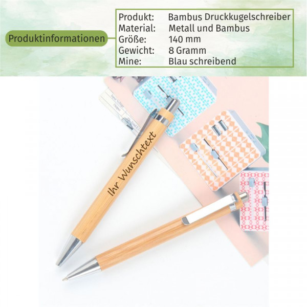 Kugelschreiber aus Bambusholz mit personalisierter Gravur als Geschenk 3