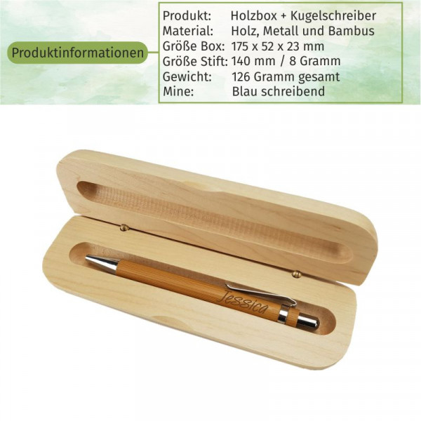 Kugelschreiber aus Bambusholz Schreibset mit personalisierter Gravur als Geschenk Smart 4