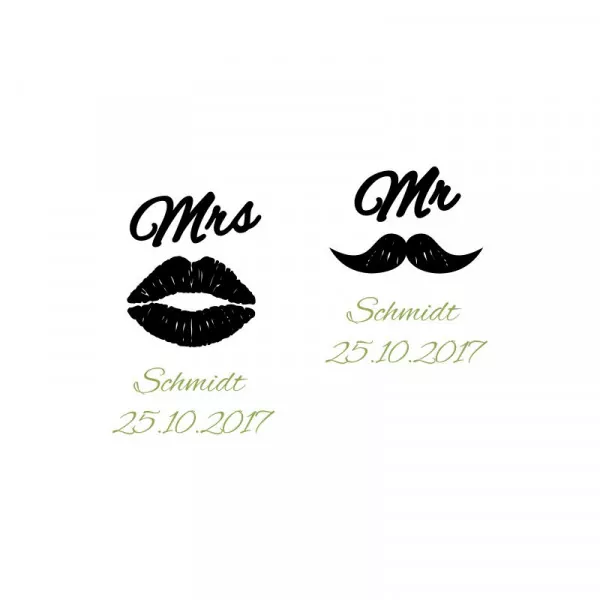 Rotweingläser mit personalisierter Gravur als Geschenk zur Hochzeit Mr und Mrs Motiv im Detail