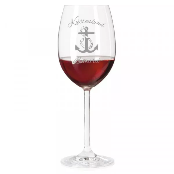 Rotweinglas mit personalisierter Gravur als Geschenk Küstenkind