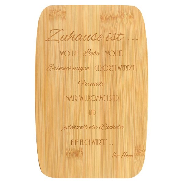Schneidebrett aus Bambusholz mit personalisierter Gravur als Geschenk Zuhause Titelbild Schneidebrett aus Bambusholz mit personalisierter Gravur als Geschenk Zuhause Titelbild