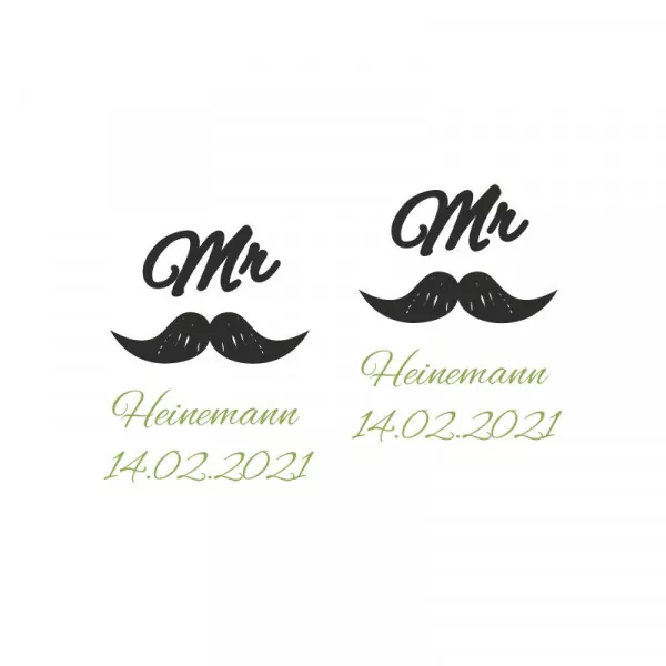 Sektgläser mit personalisierter Gravur als Geschenk zur Hochzeit Mr und Mr Motiv im Detail