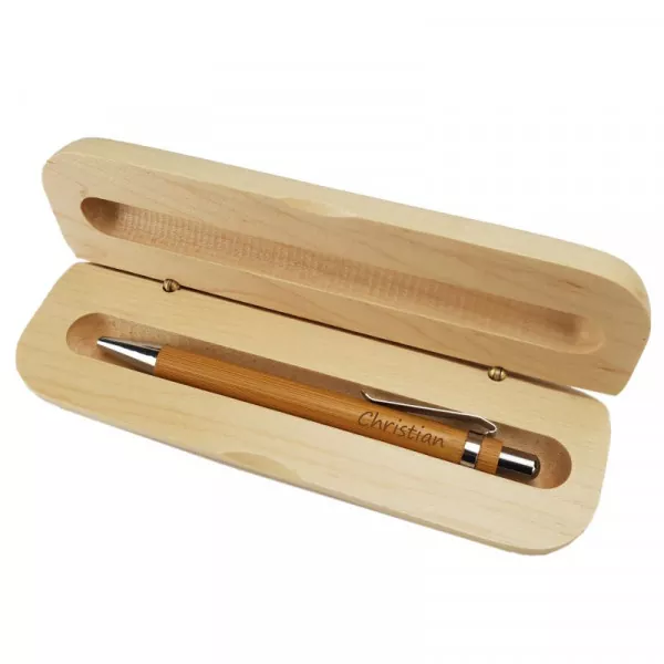 Holzkugelschreiber und Holzbox im Set mit personalisierter Gravur als Geschenk Sternschnuppe Innenansicht